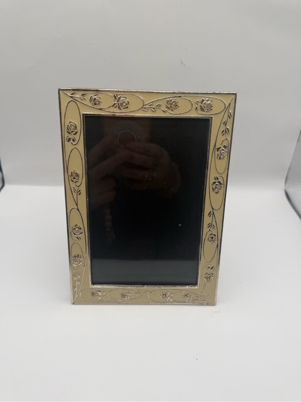 Vintage Gold Tone Floral Rose Picture Frame Romantic Cottage Decor